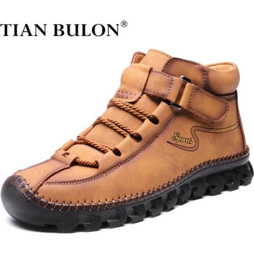 Fashion Handmade Mens Ankle Boots Autumn Luxury Brand Mens Boots Leather Round Toe Rubber Casual Work Boots Botas Masculina