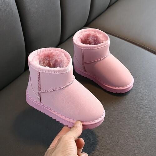 2-12 Year Snow Baby Fashion Boys Girls Kids Shoes ChildrenS PU Leather Ankle Boots For Female Winter Waterproof Warm Plush 2020