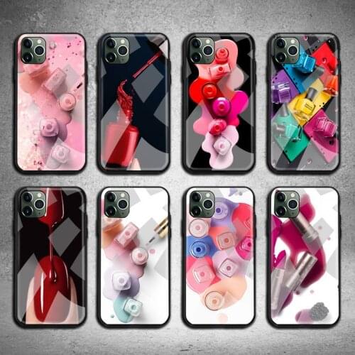 Art Multicolored Nail Polish Bottle Phone Case Tempered Glass For iPhone 12 11 Pro Max Mini XR XS MAX 8 X 7 6S 6 Plus SE 2020