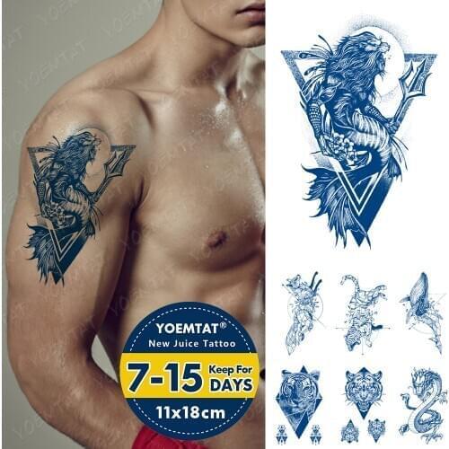 Juice Ink Lasting Waterproof Tattoo Sticker Lion Dragon Fox Leopard Whale Tiger Flash Full Tattoos Body Art Fake Tatto Men Women