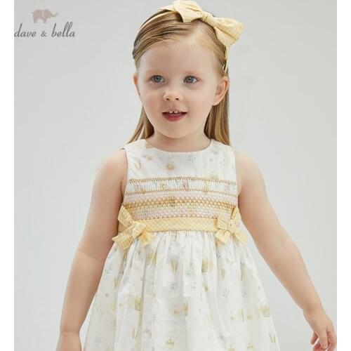 DBS16248 dave bella summer baby girls fashion bow cartoon dress with a headwear party dress kids infant lolita 2pcs clothes