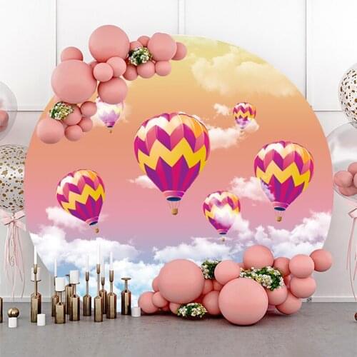 DAWNKNOW Round Circle Photography Background Backdrop Cloud Fire Balloon Baby Birthday Party Decoration Photo Live Studio