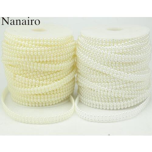 5Meters/Roll Double Row Pearls White/Ivory Cotton Line Pearls Beads Chain Garland For Flowers Wedding Party Decoration