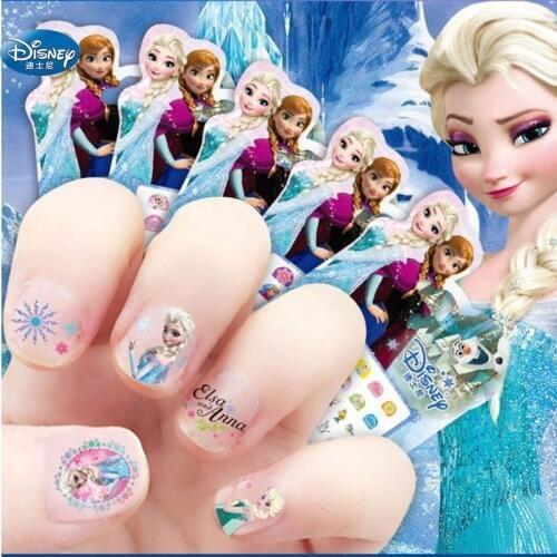 Disney Frozen elsa and Anna Snow Queen Nail Stickers Toy Disney Princess Mickey snow White Sofia girl Makeup Toy