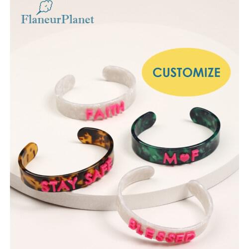 Flaneur Planet Personalized Name Initials Cellulose Acetate Slim Bangle Bracelet Custom Cuff Bangle Unique Gift For Girls