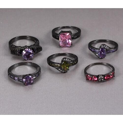 Black Gold Color Rings For Women Fashion Jewelry Red Purple White Pink Green Colorful Zirconia Wedding Jewelry Finger Rings