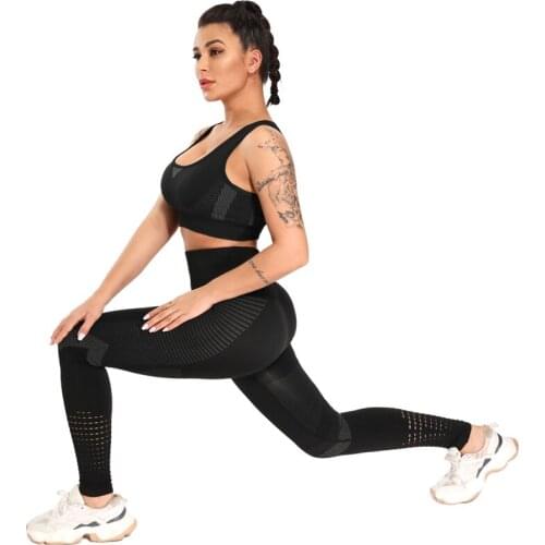 2 Piece Seamless Workout Set knitting Sport Leggings+Sports Bra Yoga Set Outfit For Women Sportswear Athletic Clothes Gym Sets