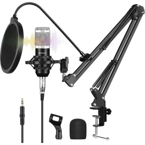 PULUZ Condenser Microphone S-tudio Singing Kits For Game Live Equipment Suspension Arm & Metal Anti-Shock Mount & USB Sound Card