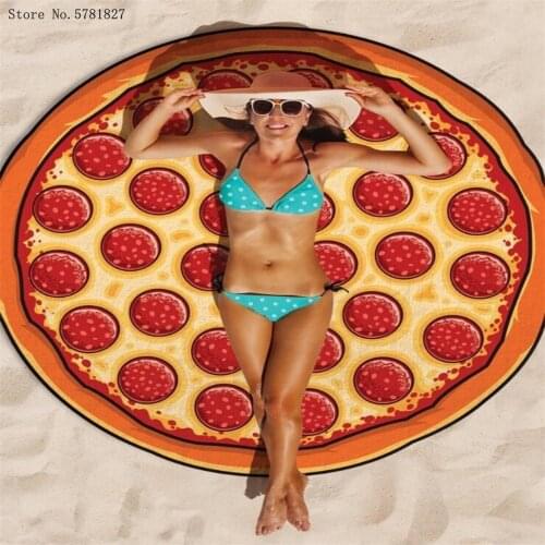 Donuts Hamburger Pizza Round Tassels Beach Towel Delicious Foods Throw Blanket Yoga Matt Swim Cover Cloth Round Beach Towel