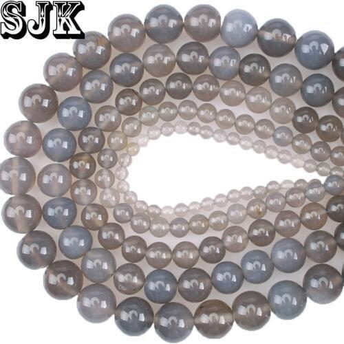 Natural Gem Stone Beads Gray Agates Round Loose Beads 4 6 8 10 12 14MM For Bracelet Jewelry Making Free Shipping
