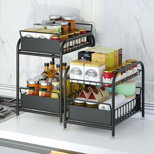 Kitchen Under Sink Organizer Storage Under Sink Cabinet Storage Rack Countertop Telescopic Sliding Storage Rack Drawer Cabinet