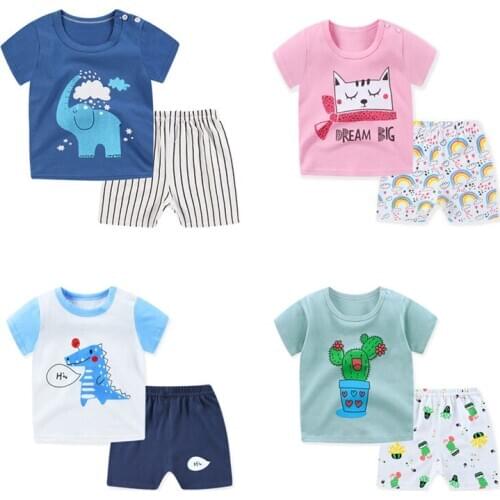 Cartoon Summer Children Clothes Set Short Sleeve T-shirt+Shorts 2PCS Baby Boys Girls Clothing Tracksuits Toddler Kids Outfits