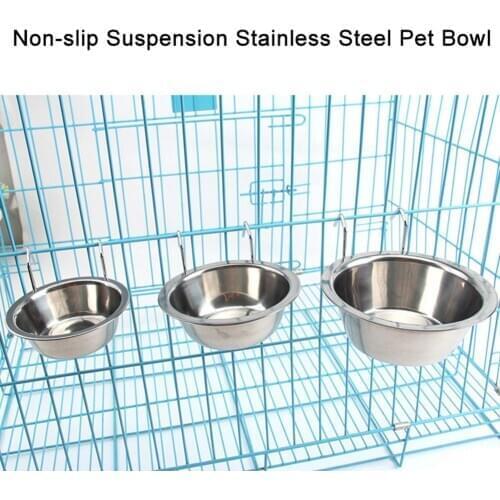 Hot Stainless Steel Dog Pet Bowl Cage Crate Hanging Food Dish Water Feeder with Hook Dog Supplies