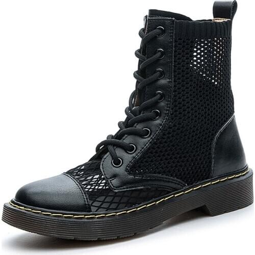 Best Sale 2020 New Breathable Mesh Cowhide Stitching Cool Boots Women Boots Summer Boots Black Shoes Woman Sandals Martin Boots