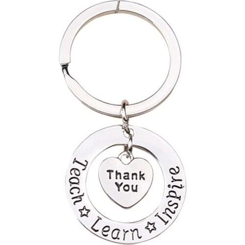 Love Heart Charms Keychain Appreciation Teachers Gifts Keyring Teach &Learn& Inspire Teacher Jewelry Key Chain