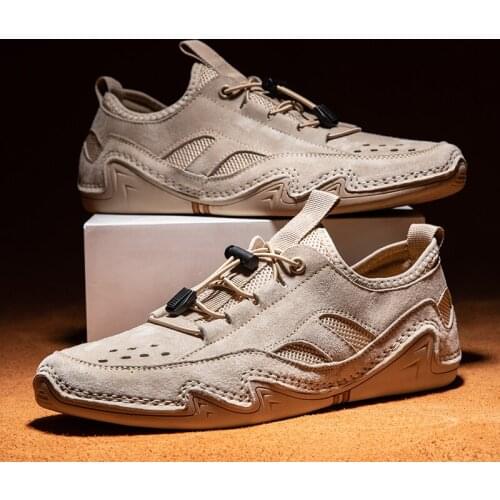 Men Shoes Sneakers Casual Genuine Leather Shoes Lace Up Driving Moccasins Summer Breathable Comfortable Shoes Outdoor Footwear