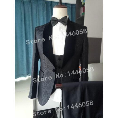 Terno Masculino 2019 Custom Made Groomsmen Mens Suits Tuxedos Black Jacket Velvet Shawl Lapel Groom Dress Wedding Suits For Men