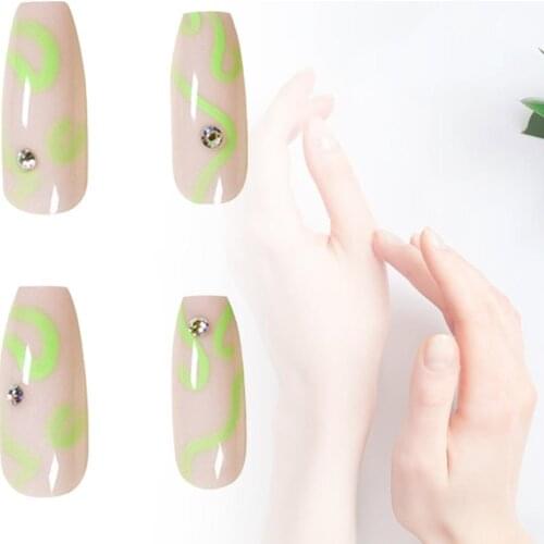 Press on Nails Set Rhinestone Ripple Pattern Manicure Women Girls Salon Coffin Fake Nails for Beauty