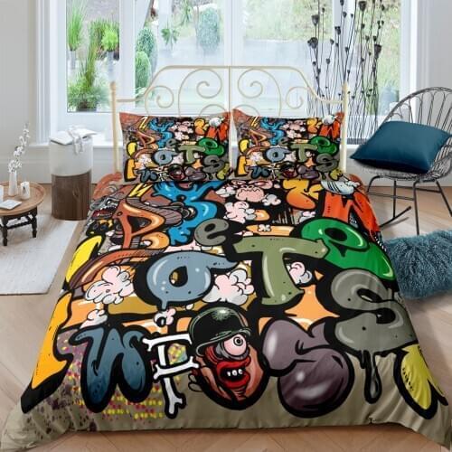 3D Duvet Cover Set Bedding Sets Comforter Cases Pillow Covers Full Twin Double Single Size Graffiti Letters Custom Bedding Sets