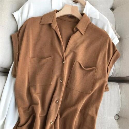 Girls Classic Audrey Hepburn Casual Shirt Button Up Sleeveless Retro Coffee Polo Shirt Woman Tops Streetwear Summer Blouses Xxl