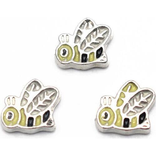 Wholesale 10pcs/lot Enamel Bee Animal Floating Charms For Living Glass Memory Floating Lockets DIY Jewelry