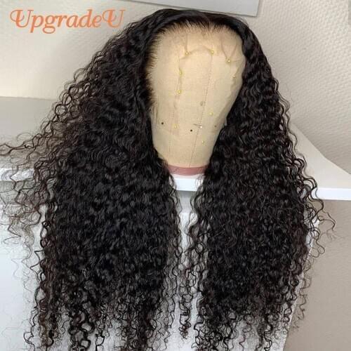 UpgradeU Curly Human Hair Wigs Prepluck Lace Front Human Hair Wigs 180Density Kinky Culry Lace Closure Wig Remy Lace Frontal Wig