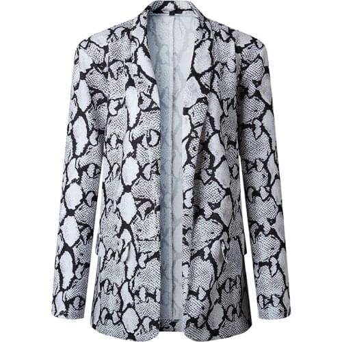 Snake Print Buttonless Blazers Women Sexy Leopard Long Sleeve Suits 2021 Spring Autumn New Chic Elegant Office Work Blazer Slim