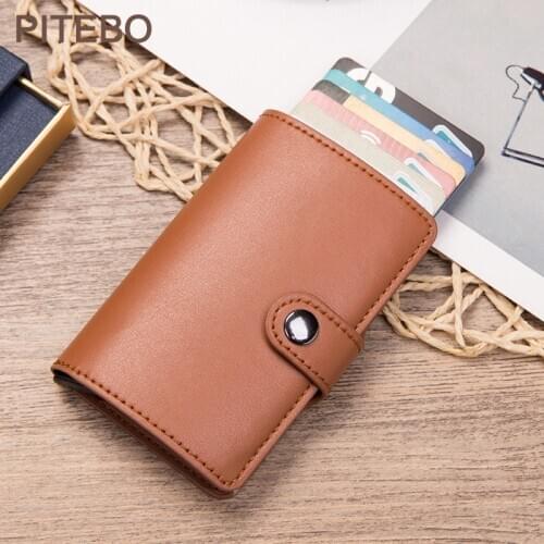 PITEBO Business credit card holder Wallet Man Woman Metal Rfid old-style aluminum bag crazy horse leather bank cardholder case