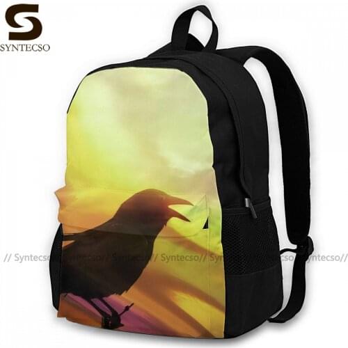 Raven Backpacks Woman Print Charm Backpack Polyester Camping Bags