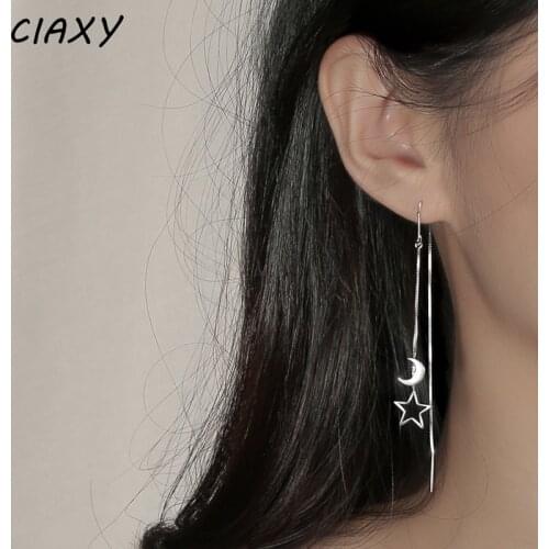 CIAXY 925 Sterling Silver Earring Chain Asymmetrical Star Moon Long Tassel Earrings For Women Party Jewelry Gifts