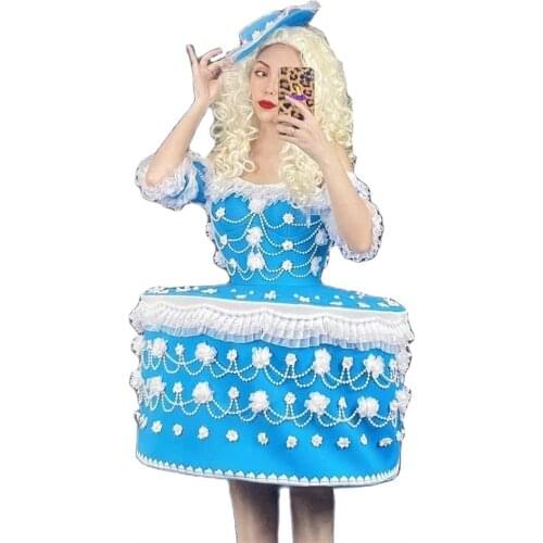Sexy Birthday Outfits For Women Blue Party Cosplay Costume Performance Stage Wear Birthday Party Girls Cute Cake Dress