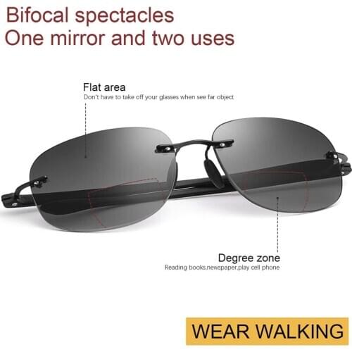 New Rimless Bifocal Reading Glasses UV400 Protection Sport Sunglasses Blue Light Blocking Lightweight Sun Readers for Unisex 1.5