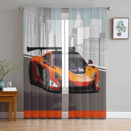 City Sports Car Tulle Sheer Window Curtains for Living Room Kitchen Children Bedroom Voile Hanging Curtain