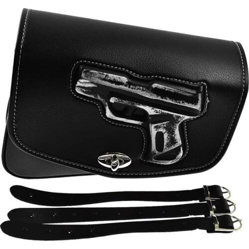 Universal Motorcycle Black PU Leather Right Saddlebag Saddle Side Bag alforjas para moto For Harley Fatboy cafe racer for Honda