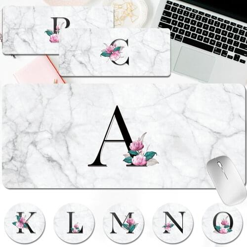 Waterproof Computer Mausepad Large Office Computer Desk Mat PU Leather Gaming Mouse Pad White Marble Letter Pattern Mouse Mat
