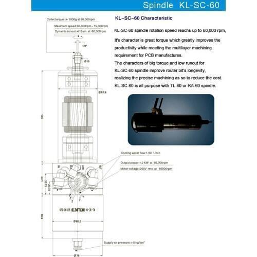 KL-SC-60 1.5kw ATC spindle high speed max 15000-60000rpm pcb drilling precision engraving machine spindle