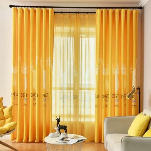 Yellow Blue Blackout Curtains for Kitchen Window Decoration 1 Panel Deer Print Living Room Bedroom Draperies Polyester Fabric