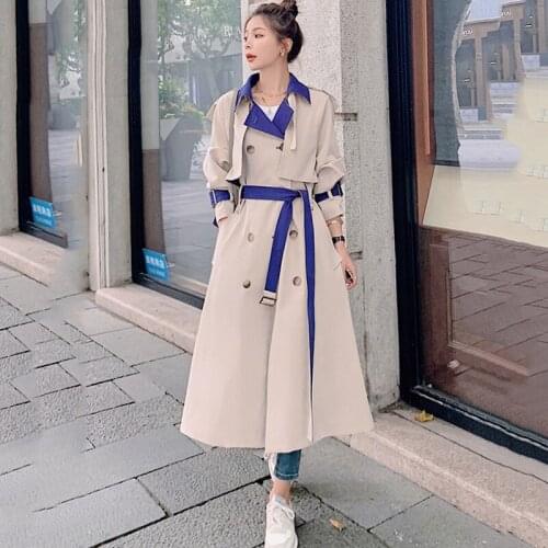 Womens Windbreaker Long Spring Autumn Korean Style Loose Coat Casual Jacket Long Sleeve Double Breasted Windproof Ladies Cloak