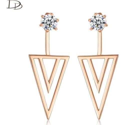DODO Kpop Rose Gold Color Big Triangle Fashion Geometry Element Drop Earrings For Women AAA Zircon Brincos Party Jewelry E223