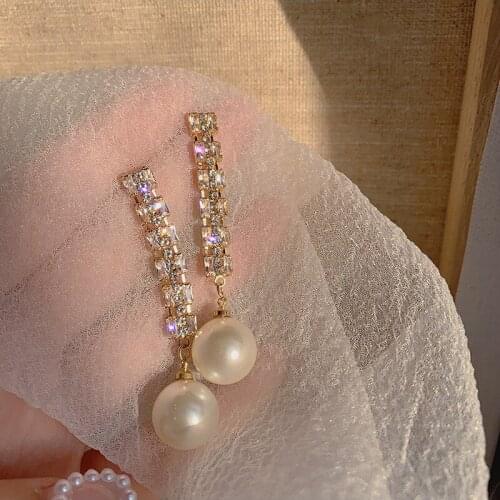 2020 New Trend Crystal Pearl Dangle Earrings For Women Jewelry Long Tassel Earring Chain Simple Elegant Party Wedding Gift