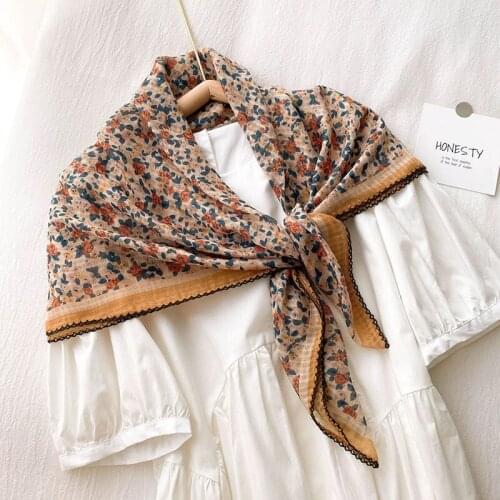 90*90 cm Cotton Linen Square Scarf For Women Small Flower Florals Print Head Scarves Lady Summer Sunscreen Hijab Headwear