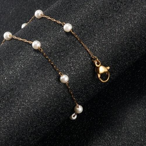 1 Piece Chain Pearl Bracelets Gold Fashion Stainless Steel Bracelet Fine Jewelry For Women Party Elegant Accessory Waterproof