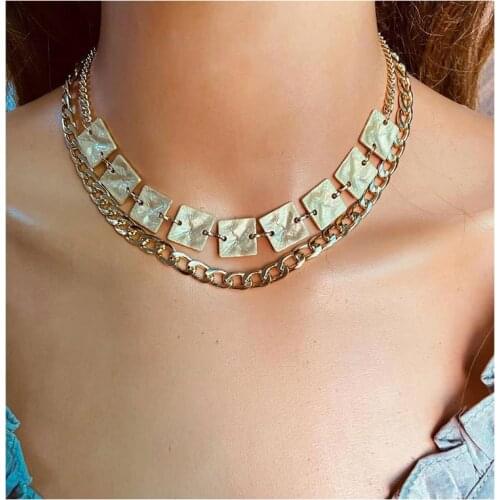 Gold chain alloy double-layer womens neckwear exaggerated punk trend Bohemian double-layer Cuban womens jewelry