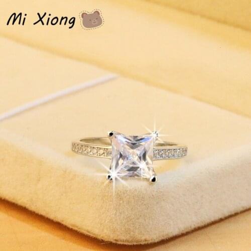 Mi Xiong S925 sterling silver rings for women inlaid with square crystals sparkling luxury engagement anniversary gift jewelry