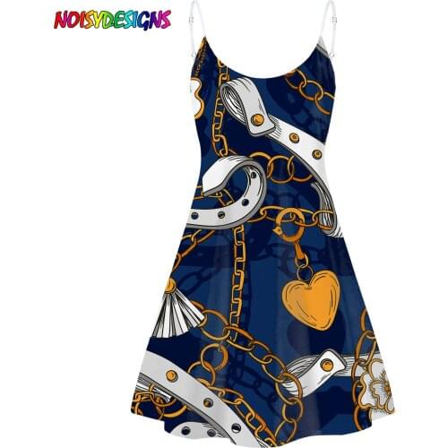 NOISYDESIGNS 3D Print Golden Chain Mini Dress Women 2021 Sleevless Sundress Bodycon Sexy Female Casual clothes