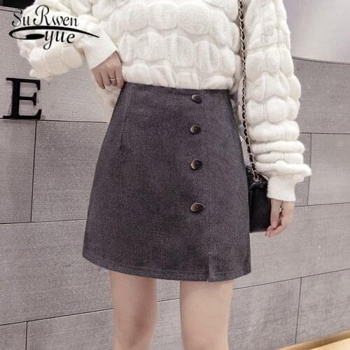 Winter 2019 Solid Wool Skirt Womens High Waisted Pencil Skirt Casual Women Office Lady Buttoms Black Hot Sell skirt 7633 50