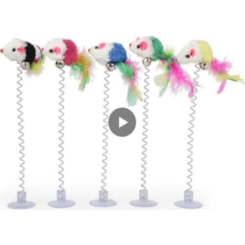 1/3pcs Cat Toy Interesting Elastic Color Mouse And Feather Bottom Sucker Pet Teaser Toy Wand Interactive Supplies Random Color