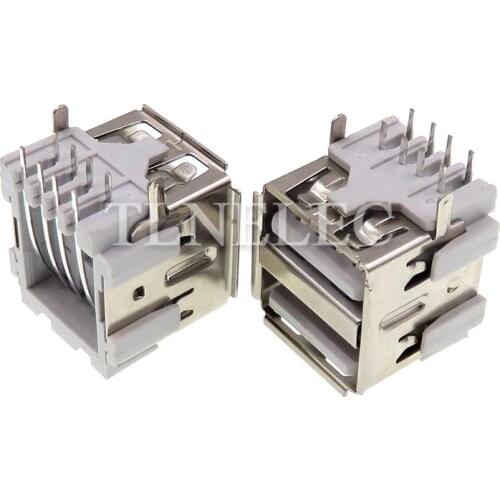 10pcs Type-A USB 2.0 Double Famale Socket Connector 90 Degree Vertical DIP Receptacle 8 Pins Curling Edge Plug Port Jack