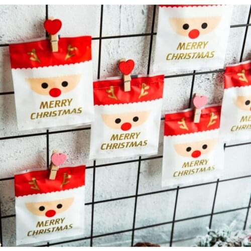 100pcs Merry Christmas Baking Packaging Bags Cartoon Christmas Santa Claus Snowman Snack Candy Bag Cookies Candy Storage Bag