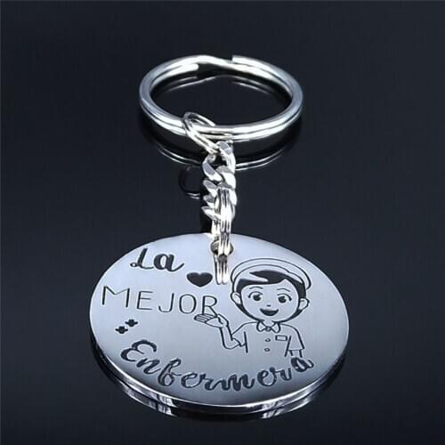 2021 LA MEJOR Enfermera Stainless Steel Key Chain for Women Silver Color Keychain Jewelry acero inoxidable joyeria mujer N847S01